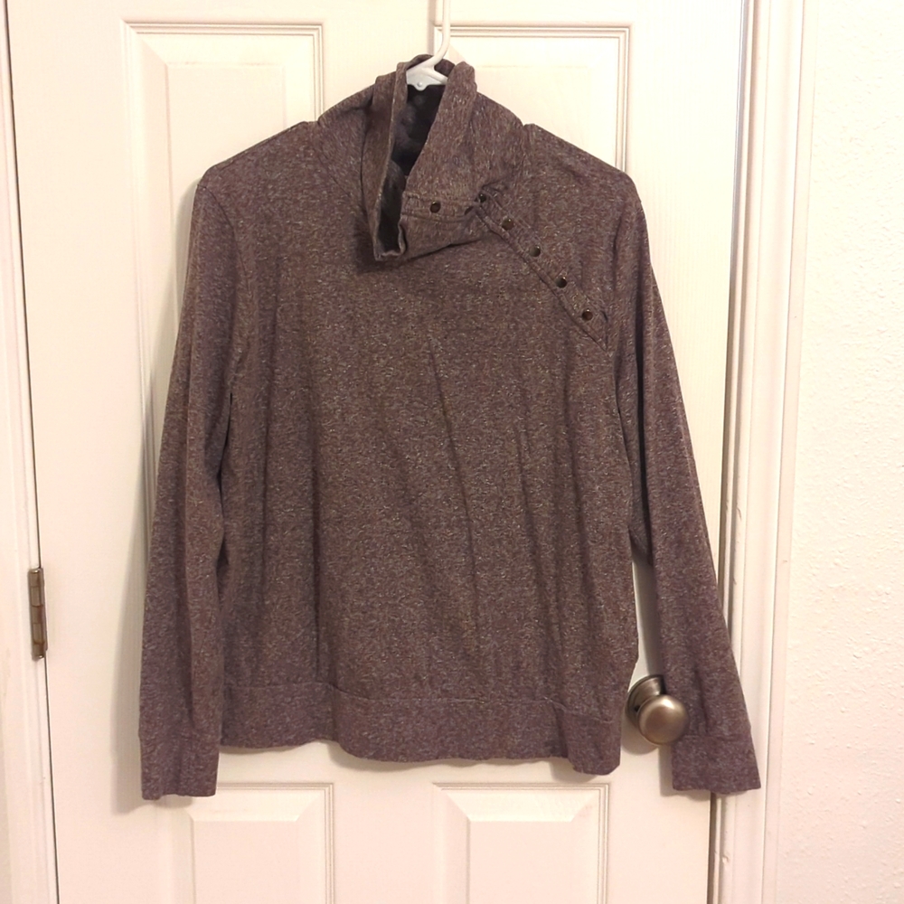 Synergy Organic Clothing top with Buttons on Neck, size Large, Dark Burgundy Hea